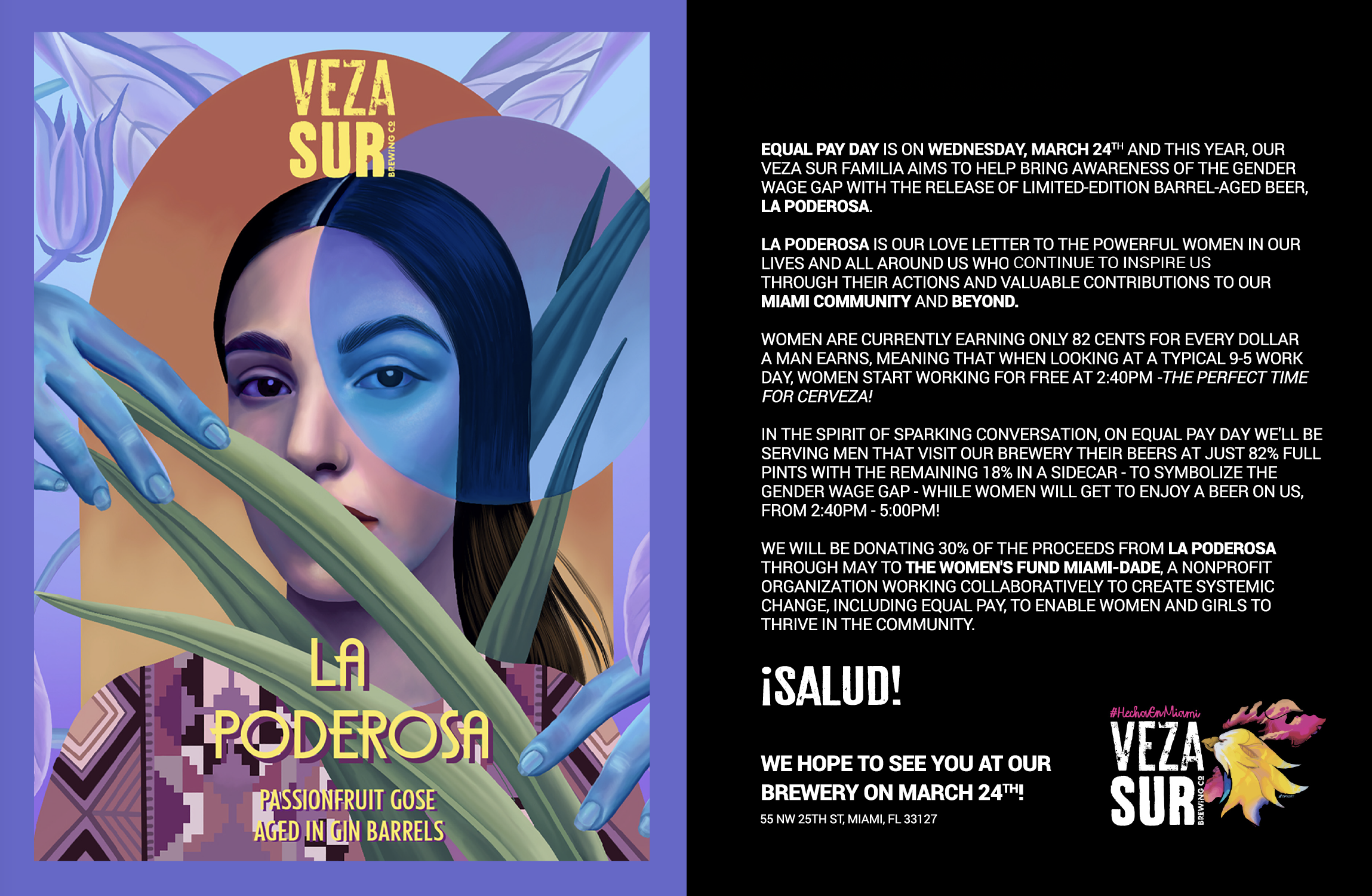 Veza Sur Brewing Co. Releases Limited-Edition Barrel-Aged Beer, LA  PODEROSA, bringing awareness to Equal Pay Day - The Women's Fund Miami-Dade